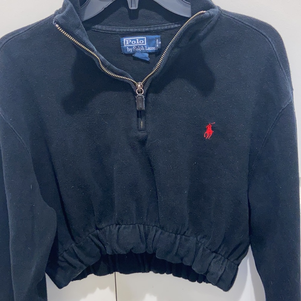 THRIFTED UPCYCLED POLO CROP LONG SLEEVE QUARTER ZIP - Picture 2 of 4